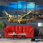 Bộ 5 tranh canvas phong cảnh thành phố Bangkok về đêm - B5T027 - Ảnh 2