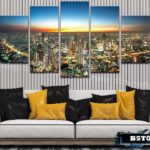 Bộ 5 tranh canvas phong cảnh thành phố Bangkok về đêm - B5T025