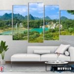 Bộ 5 tranh canvas phong cảnh thác nước giữa đồi núi xanh - B5T015