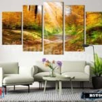 Bộ 5 tranh treo tường phong cảnh tia nắng và rừng cây - B5T008