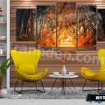 Bộ 5 tranh treo tường phong cảnh hàng cây lá đỏ - B5T004