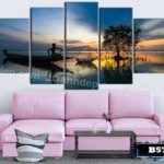Bộ 5 tranh canvas treo tường phong cảnh ngư dân ra khơi lúc bình minh - B5T034 - Ảnh 3