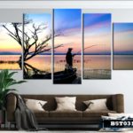 Bộ 5 tranh canvas treo tường phong cảnh câu cá trước bình minh - B5T031 - Ảnh 2