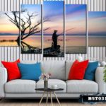 Bộ 5 tranh canvas treo tường phong cảnh câu cá trước bình minh - B5T031
