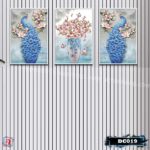 Bộ 3 tranh decor chim công và bình hoa-DC019 - Ảnh 2
