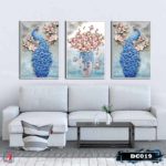 Bộ 3 tranh decor chim công và bình hoa-DC019 - Ảnh 4