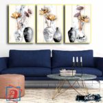 Bộ 3 tranh canvas treo tường Decor Bình hoa sen - DC087 - Ảnh 4