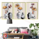 Bộ 3 tranh canvas treo tường Decor Bình hoa sen - DC087