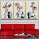 Bộ 3 tranh canvas treo tường Decor Bình hoa sen - DC087 - Ảnh 2