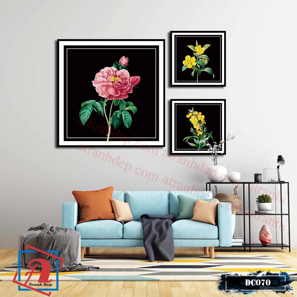 DC070B Bộ 3 tranh canvas treo tường Decor Hoa trang trí, phong cách hiện đại, sang trọng - DC070 - Ảnh 1