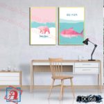 Bộ 3 tranh canvas treo tường Decor Gấu và Cá dễ thương - DC068