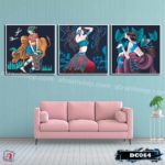 Bộ 3 tranh canvas treo tường Decor cô gái sơn nữ, phong cách tân cổ điển, ấn tượng - DC064