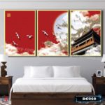 Bộ 3 tranh canvas treo tường Decor phong cách tân cổ điển, họa tiết đỏ, vàng - DC060 - Ảnh 2