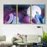 Bộ 3 tranh canvas treo tường Decor họa tiết cách điệu hươu và rừng cây, phong cách hiện đại, ấn tượng - DC059