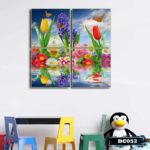 Bộ 4 tranh canvas treo tường Decor hoa lá trang trí phòng ăn, phong cách hiện đại - DC052
