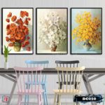 Bộ 3 tranh canvas treo tường Decor Bình hoa đẹp, phong cách hiện đại, trang nhã - DC050