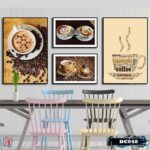 Bộ 4 tranh canvas treo tường Decor trang trí quán cafe - DC048