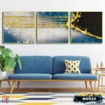 Bộ 3 tranh canvas treo tường Decor Họa tiết vàng trừu tượng - DC032