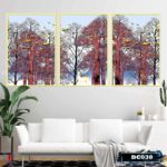 Bộ 3 tranh canvas treo tường Decor họa tiết cách điệu hươu và rừng cây, phong cách hiện đại - DC030