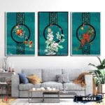 Bộ 3 tranh canvas treo tường Decor Họa tiết hoa lá cách điệu, phong cách tân cổ điển - DC028