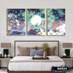 Bộ 3 tranh canvas treo tường Decor họa tiết cách điệu hươu và rừng cây, phong cách hiện đại - DC024