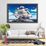 Tranh canvas phong thủy treo tường - Thuận buồm xuôi gió - TBXG016 - Khung hoa văn sang trọng - 150x90cm