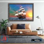 Tranh canvas phong thủy treo tường - Thuận buồm xuôi gió - TBXG009 - Khung hoa văn sang trọng - 120x80cm