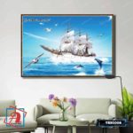 Tranh canvas phong thủy treo tường - Thuận buồm xuôi gió - TBXG008 - Khung hoa văn viền mỏng - 120x80cm