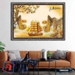 Tranh canvas phong thủy treo tường - Thuận buồm xuôi gió - TBXG005 - Khung hoa văn sang trọng - 120x80cm