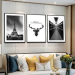 Bộ 3 tranh canvas treo tường Decor Họa tiết hươu và thành phố phong cách cổ điển - DC101 - Ảnh 4