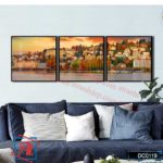 Tranh canvas treo tường Decor thành phố cách điệu thành phố bên sông hiện đại - DC120