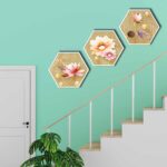 Bộ 3 tranh decor hình lục giác treo tường, thiết kế hiện đại, độc đáo, phù hợp với nhiều không gian - LG021