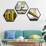 Bộ 3 tranh decor hình lục giác treo tường, thiết kế hiện đại, độc đáo, phù hợp với nhiều không gian - LG006