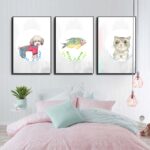Bộ 3 tranh canvas trang trí phòng trẻ em Chó con, Cá và Mèo nhỏ - TTE017 - Ảnh 2