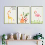 Bộ 3 tranh canvas trang trí phòng trẻ em Hươu cao cổ, Cáo và Hồng hạc - TTE016 - Ảnh 2