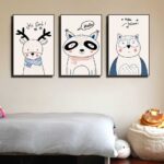 Bộ 3 tranh canvas trang trí phòng trẻ em Hươu con, Cáo và Gấu  - TTE014 - Ảnh 2