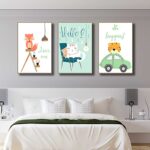 Bộ 3 tranh canvas trang trí phòng trẻ em Cáo, Mèo và Hổ con - TTE007