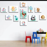 Bộ 11 tranh canvas trang trí phòng trẻ em Động vật cute - TTE004