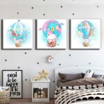 Bộ 3 tranh canvas trang trí phòng trẻ em Mèo con và những người bạn - TTE003