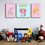 Bộ 3 tranh canvas trang trí phòng trẻ em Kỳ lân một sừng - unicorns cute - TTE002