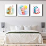 Bộ 3 tranh canvas trang trí phòng trẻ em Thỏ con, Ngựa một sừng và những người bạn - TTE001