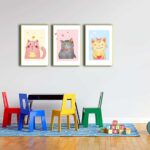 Bộ 3 tranh canvas trang trí phòng trẻ em Mèo con đáng yêu - TTE023 - Ảnh 2