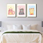 Bộ 3 tranh canvas trang trí phòng trẻ em Mèo con đáng yêu - TTE023