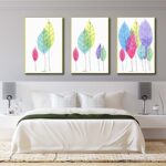 Bộ 3 tranh canvas trang trí phòng trẻ em Lá cây sắc màu - TTE022