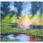 Tranh canvas phong cách màu nước (watercolor) - Cất vó - WT010 - Ảnh 3