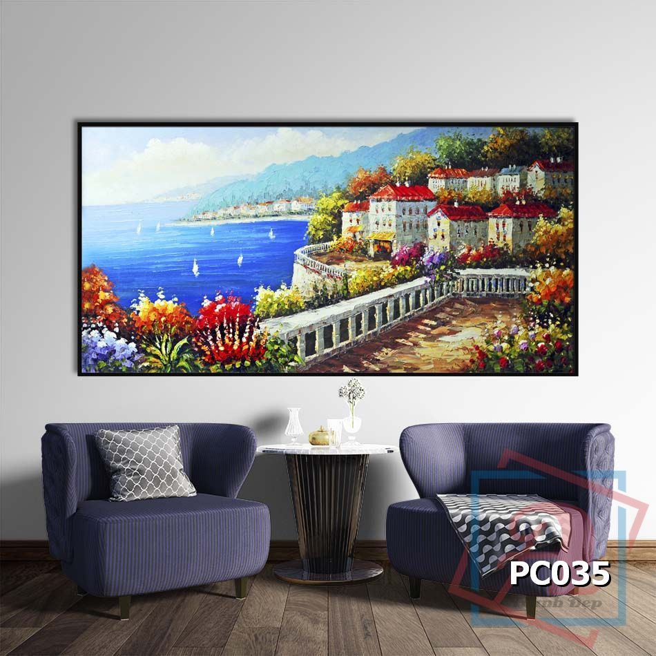 PC035-atranhdep Tranh canvas phong cách sơn dầu - Phong cảnh Vịnh Địa Trung Hải - PC035 - Ảnh 1