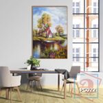 Tranh canvas phong cách sơn dầu - Phong cảnh Ven sông  - PC022