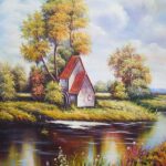 Tranh canvas phong cách sơn dầu - Phong cảnh Ven sông  - PC022 - Ảnh 3