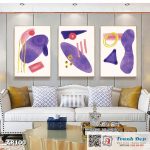 Bộ 3 tranh canvas decor phong cách minimalist, trừu tượng hiện đại - AR100