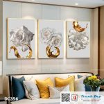 Bộ 3 tranh canvas treo tường Decor Hoa hồng trắng - DC356